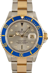 Rolex Submariner 40-16613 (Yellow Rolesor Oyster Bracelet, Slate Serti Diver Dial, Blue Aluminum Bezel)