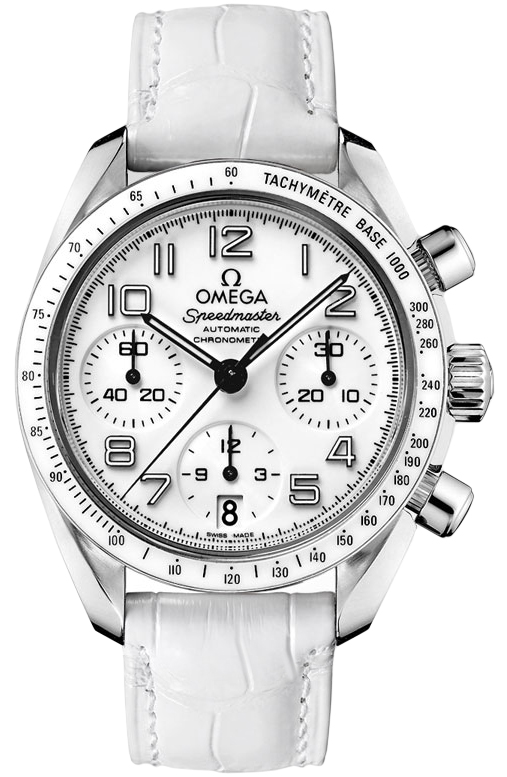 Omega Speedmaster Non-Moonwatch 38-324.33.38.40.04.001 (White Alligator Leather Strap, White Arabic Dial, White Tachymeter Bezel)