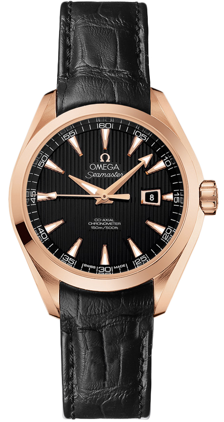 Omega Seamaster Aqua Terra 150M 34-231.53.34.20.01.002 (Black Alligator Leather Strap, Vertical-teak Black Index Dial, Red Gold Bezel)