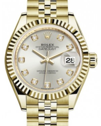 Rolex Lady-Datejust 28-279178 (Yellow Gold Jubilee Bracelet, Gold Diamond-set Silver Dial, Fluted Bezel) (m279178-0016)