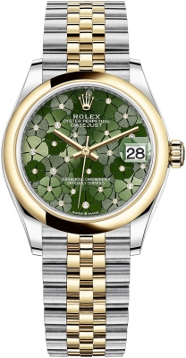 Rolex Datejust 31-278243 (Yellow Rolesor Jubilee Bracelet, Gold Diamond-set Olive-green Floral Dial, Domed Bezel)