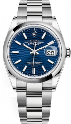 Rolex Datejust 36-126200 (Oystersteel Oyster Bracelet, Bright-blue Fluted Index Dial, Domed Bezel)