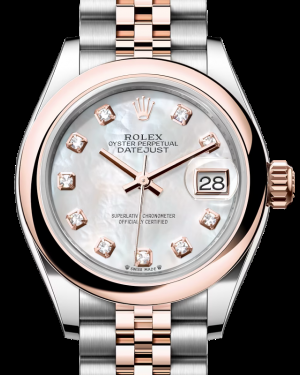 Rolex Lady-Datejust 28-279161 (Everose Rolesor Jubilee Bracelet, Gold Diamond-set White MOP Dial, Domed Bezel)