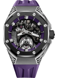 Audemars Piguet Royal Oak Concept 42-26620IO.OO.D077CA.01 (Purple Rubber Strap, Black-Panther White Gold Openworked Dial, Black Ceramic Smooth  Bezel) (26620IO.OO.D077CA.01)