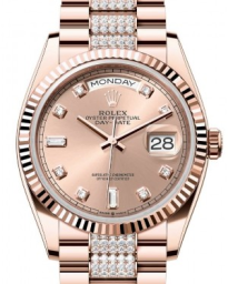 Rolex Day-Date 36-128235 (Everose Gold Diamond-set President Bracelet, Gold Diamond-set Rosé Dial, Fluted Bezel) (m128235-0019)