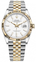 Rolex Datejust 36-126233 (Yellow Rolesor Jubilee Bracelet, White Index Dial, Fluted Bezel) (m126233-0019)