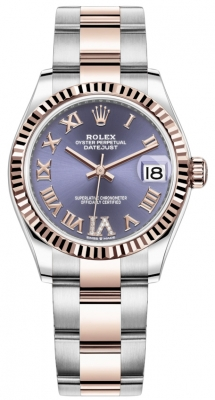 Rolex Datejust 31-278271 (Everose Rolesor Oyster Bracelet, VI Diamond-set Aubergine Dial, Fluted Bezel)