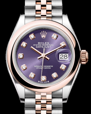 Rolex Lady-Datejust 28-279161 (Everose Rolesor Jubilee Bracelet, Gold Diamond-set Aubergine Dial, Domed Bezel)
