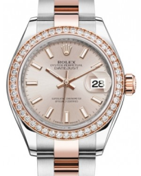 Rolex Lady-Datejust 28-279381RBR (Everose Rolesor Oyster Bracelet, Sundust Index Dial, Diamond Bezel) (m279381rbr-0002)