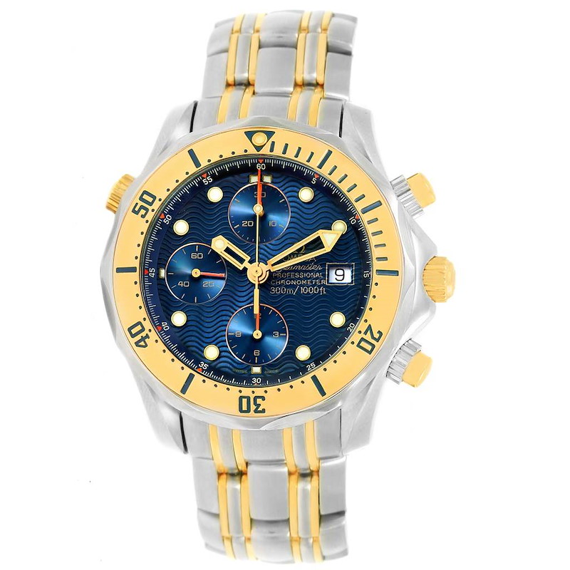 Omega Seamaster Diver 300M 41.5-2398.80.00 (Yellow Gold & Stainless Steel Bracelet, Wave-embossed Blue Dot Index Dial, Rotating Yellow Gold Bezel)