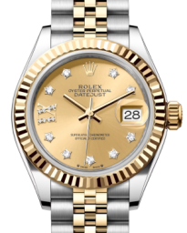 Rolex Lady-Datejust 28-279173 (Yellow Rolesor Jubilee Bracelet, Gold Diamond IX-set Champagne Dial, Fluted Bezel) (m279173-0021)