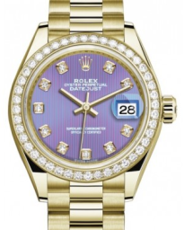 Rolex Lady-Datejust 28-279138RBR (Yellow Gold President Bracelet, Gold Diamond-set Lavender Dial, Diamond Bezel) (m279138rbr-0027)