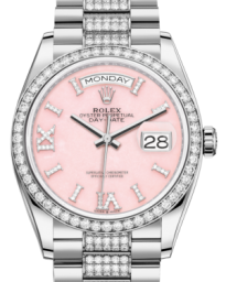 Rolex Day-Date 36-128349RBR (White Gold Diamond-set President Bracelet, VI IX Gold Diamond-set Pink Opal Dial, Diamond Bezel) (m128349rbr-0017)