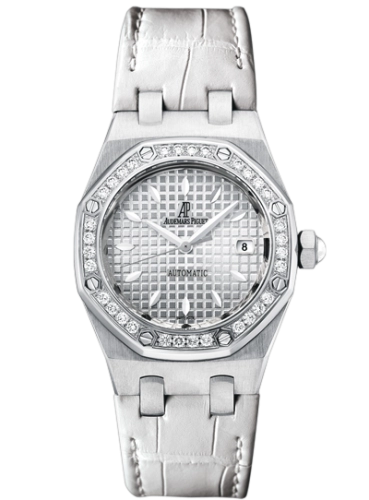 Audemars Piguet Royal Oak 33-77321ST.ZZ.D012CR.01 (White Alligator Leather Strap, Grande Tapisserie Silver Index Dial, Stainless Steel Diamond-set Bezel)