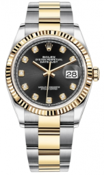 Rolex Datejust 36-126233 (Yellow Rolesor Oyster Bracelet, Gold Diamond-set Bright-black Dial, Fluted Bezel) (m126233-0022)