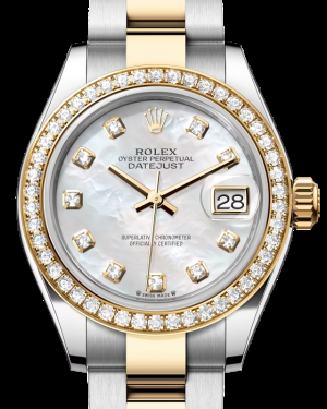 Rolex Lady-Datejust 28-279383RBR (Yellow Rolesor Oyster Bracelet, Gold Diamond-set White MOP Dial, Diamond Bezel)