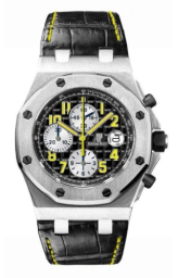 Audemars Piguet Royal Oak OffShore 42-26115TI.OO.D002CR.01 (Black Alligator Leather Strap, Méga Tapisserie Black Arabic Dial, Titanium Smooth Bezel) (26115TI.OO.D002CR.01)