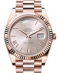 Rolex Day-Date 40-228235 (Everose Gold President Bracelet, Sundust Roman Dial, Fluted Bezel) (m228235-0001)