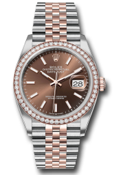 Rolex Datejust 36-126281RBR (Everose Rolesor Jubilee Bracelet, Chocolate Index Dial, Diamond Bezel)