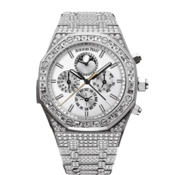 Audemars Piguet Royal Oak 44-26222BC.ZZ.1197BC.01 (Brilliant-cut Diamond-paved White Gold Bracelet, Silver-toned Index Dial, Baguette-cut Diamond-set Bezel) (26222BC.ZZ.1197BC.01)