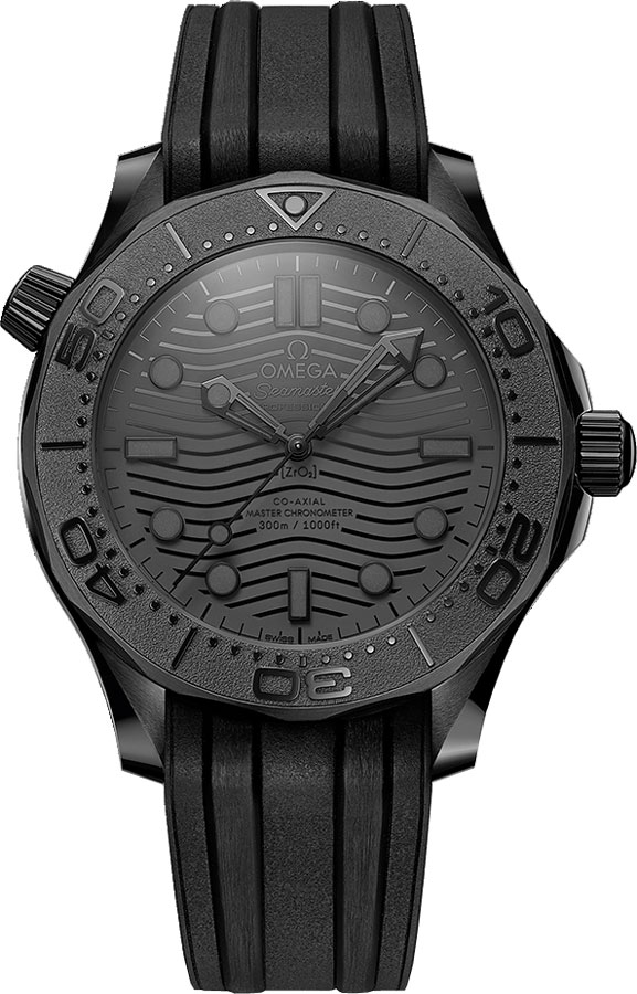 Omega Seamaster Diver 300M 43.5-210.92.44.20.01.003 (Black Rubber Strap, Wave-embossed Black Ceramic Dot Index Dial, Rotating Black Ceramic Bezel)