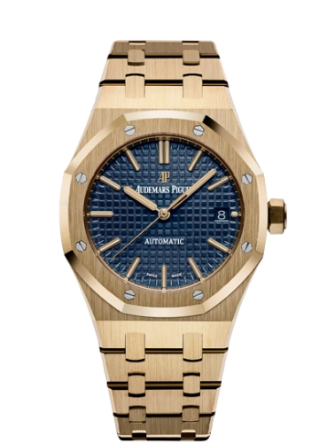 Audemars Piguet Royal Oak 37-15450BA.OO.1256BA.02 (Yellow Gold Bracelet, Grande Tapisserie Blue Index Dial, Yellow Gold Smooth Bezel)