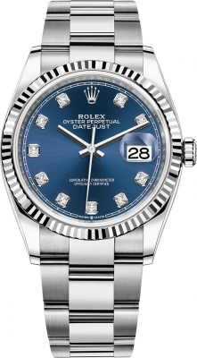 Rolex Datejust 36-126234 (Oystersteel Oyster Bracelet, Gold Diamond-set Bright-blue Dial, Fluted Bezel)