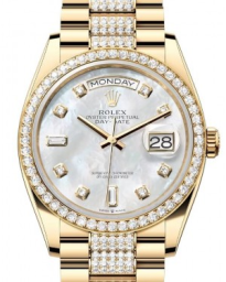 Rolex Day-Date 36-128348RBR (Yellow Gold Diamond-set President Bracelet, Gold Diamond-set White MOP Dial, Diamond Bezel) (m128348rbr-0019)