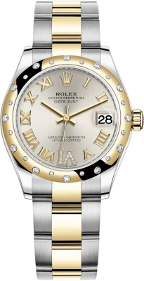 Rolex Datejust 31-278343RBR (Yellow Rolesor Oyster Bracelet, VI Diamond-set Silver Dial, Domed Diamond Bezel)
