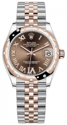 Rolex Datejust 31-278341RBR (Everose Rolesor Jubilee Bracelet, VI Diamond-set Chocolate Dial, Domed Diamond Bezel)