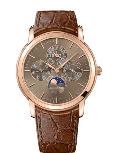 Audemars Piguet Jules Audemars 41-26390OR.OO.D093CR.01 (Brown Alligator Leather Strap, Brown Sunburst Index Dial, Pink Gold Smooth Bezel)