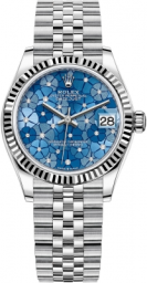 Rolex Datejust 31-278274 (Oystersteel Jubilee Bracelet, Gold Diamond-set Azzurro-blue Floral Dial, Fluted Bezel) (m278274-0036)