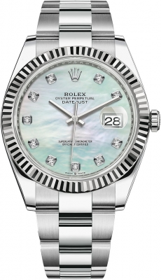 Rolex Datejust 41-126334 (Oystersteel Oyster Bracelet, Gold Diamond-set White MOP Dial, Fluted Bezel)