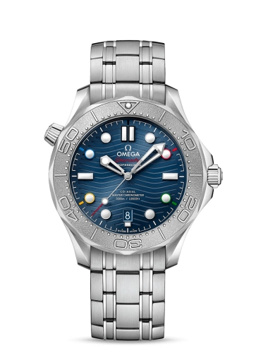 Omega Seamaster Diver 300M 42-522.30.42.20.03.001 (Stainless Steel Bracelet, Wave-embossed Blue Dot Index Dial, Rotating Titanium Bezel)