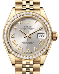 Rolex Lady-Datejust 28-279138RBR (Yellow Gold Jubilee Bracelet, Silver Roman Dial, Diamond Bezel) (m279138rbr-0018)