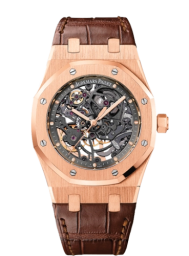 Audemars Piguet Royal Oak 39-15305OR.OO.D088CR.01 (Brown Alligator Leather Strap, Transparent Sapphire Openworked Dot Index Dial, Pink Gold Smooth Bezel) (15305OR.OO.D088CR.01)