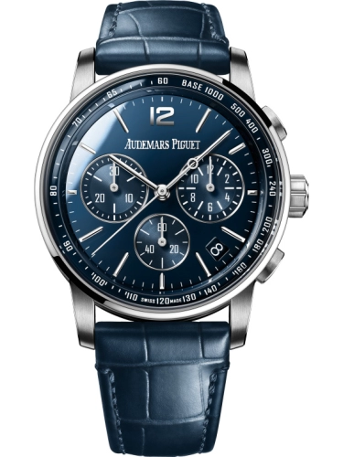 Audemars Piguet Code 11.59 41-26393BC.OO.A321CR.01 (Blue Alligator Leather Strap, Blue Index Dial, White Gold Smooth Bezel)