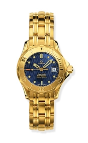 Omega Seamaster Diver 300M 28-2182.80.00 (Yellow Gold Bracelet, Wave-embossed Blue Dot Index Dial, Rotating Yellow Gold Bezel)