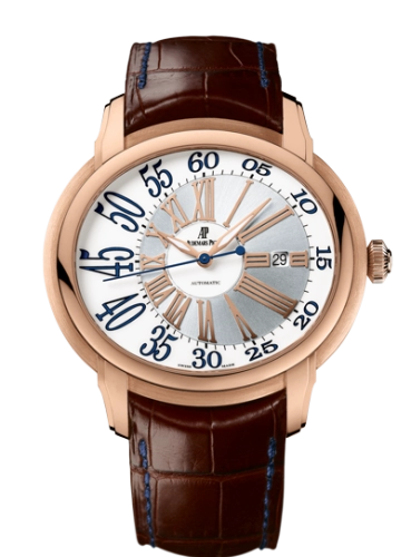 Audemars Piguet Millenary 45-15320OR.OO.D093CR.01 (Brown Alligator Leather Strap, White-lacquered Silver Gold Roman Dial, Pink Gold Smooth Bezel)