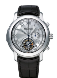 Audemars Piguet Jules Audemars 43-26050PT.OO.D002CR.01 (Black Alligator Leather Strap, Silver-toned Center Spiral-guilloched Roman Dial, Platinum Smooth Bezel) (26050PT.OO.D002CR.01)