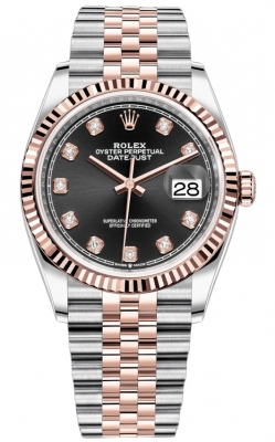 Rolex Datejust 36-126231 (Everose Rolesor Jubilee Bracelet, Gold Diamond-set Bright-black Dial, Fluted Bezel)