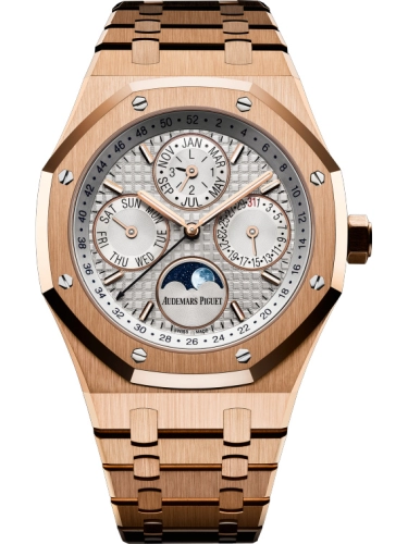 Audemars Piguet Royal Oak 41-26574OR.OO.1220OR.01 (Pink Gold Bracelet, Grande Tapisserie Silver Index Dial, Pink Gold Smooth Bezel)