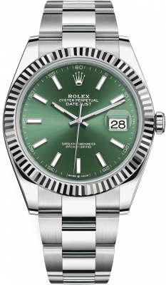 Rolex Datejust 41-126334 (Oystersteel Oyster Bracelet, Mint-green Index Dial, Fluted Bezel)