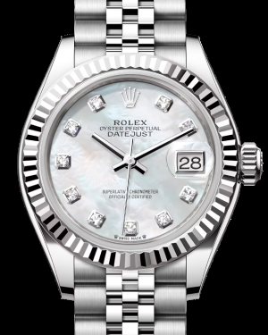 Rolex Lady-Datejust 28-279174 (Oystersteel Jubilee Bracelet, Gold Diamond-set White MOP Dial, Fluted Bezel)