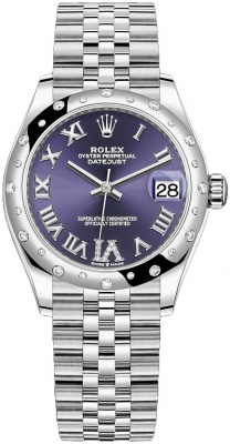 Rolex Datejust 31-278344RBR (Oystersteel Jubilee Bracelet, VI Diamond-set Aubergine Dial, Domed Diamond Bezel)