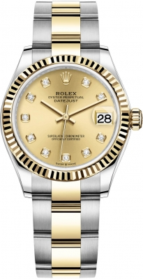 Rolex Datejust 31-278273 (Yellow Rolesor Oyster Bracelet, Gold Diamond-set Champagne Dial, Fluted Bezel)