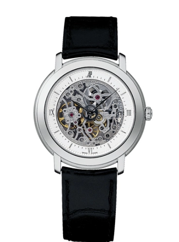 Audemars Piguet Jules Audemars 36-15058BC.OO.A001CR.01 (Black Alligator Leather Strap, Silver-toned Openworked Roman/Index Dial, White Gold Smooth Bezel)