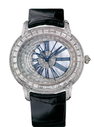 Audemars Piguet Millenary 39.5-15327BC.ZZ.D022CR.01 (Blue Alligator Leather Strap, Off-centred White MOP Roman Disc Baguette-cut Diamond-paved Dial, Baguette-cut Diamond-set Bezel) (15327BC.ZZ.D022CR.01)