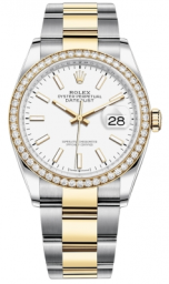 Rolex Datejust 36-126283RBR (Yellow Rolesor Oyster Bracelet, White Index Dial, Diamond Bezel) (m126283rbr-0006)