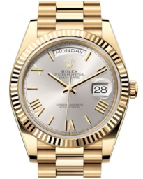 Rolex Day-Date 40-228238 (Yellow Gold President Bracelet, Silver Roman Dial, Fluted Bezel) (m228238-0002)